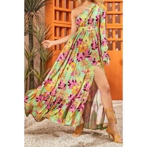 NWT FLORAL ONE SHOULDER MAXI DRESS SZ 8/10
